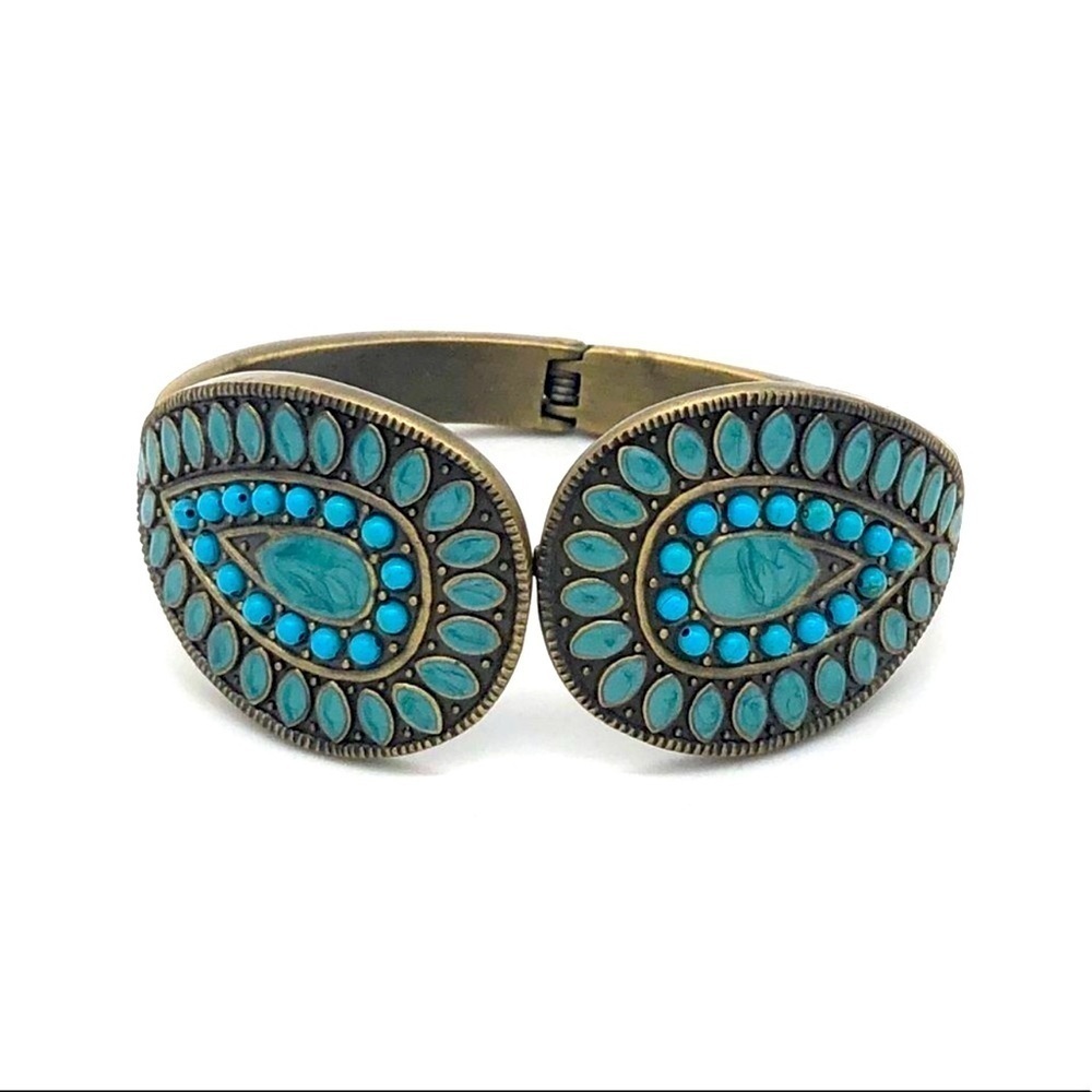Boho Brass and Turquoise Hinge Bracelet